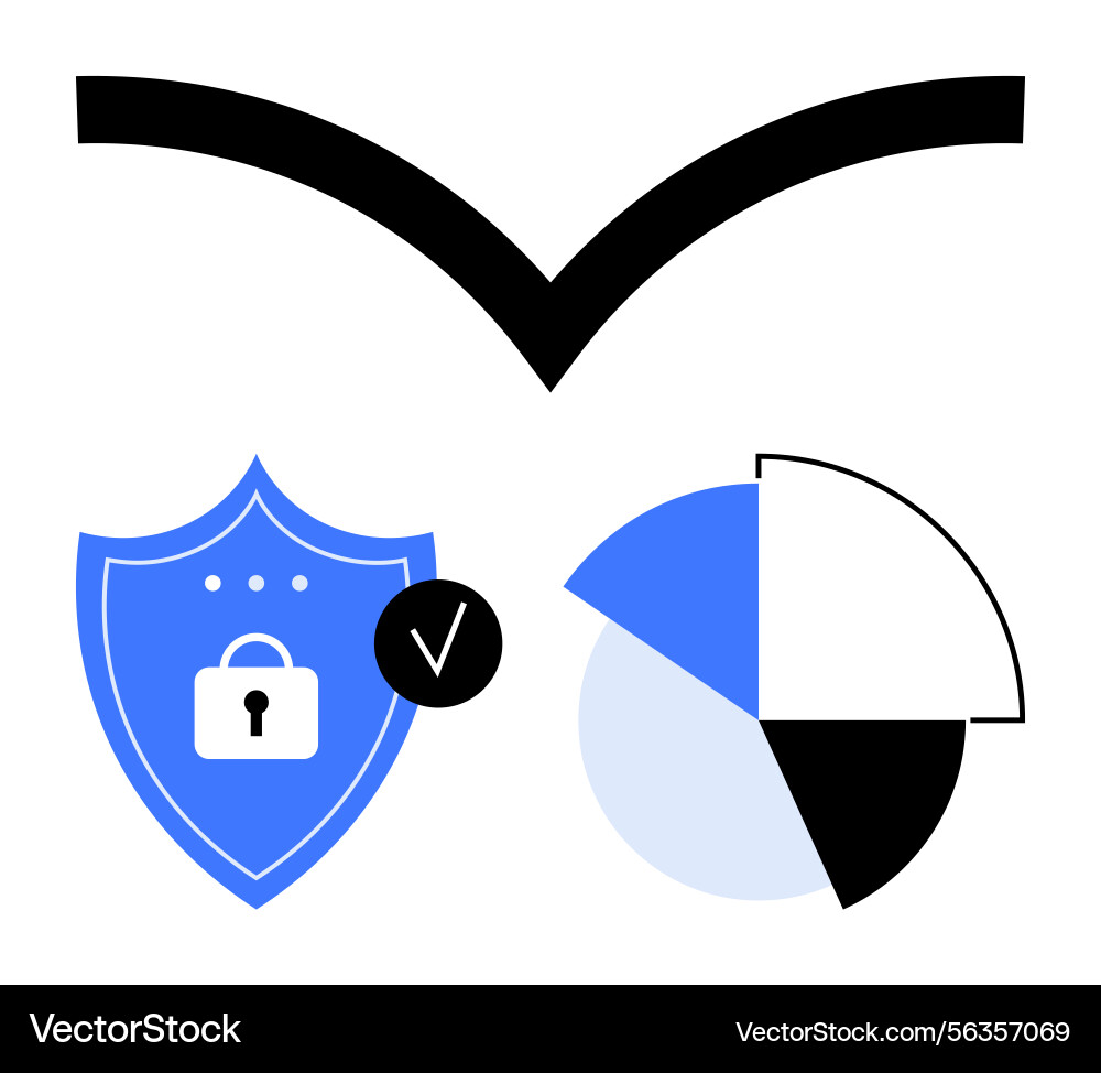 Data security and analytics with shield pie chart Data security and analytics with shield pie chart vector image