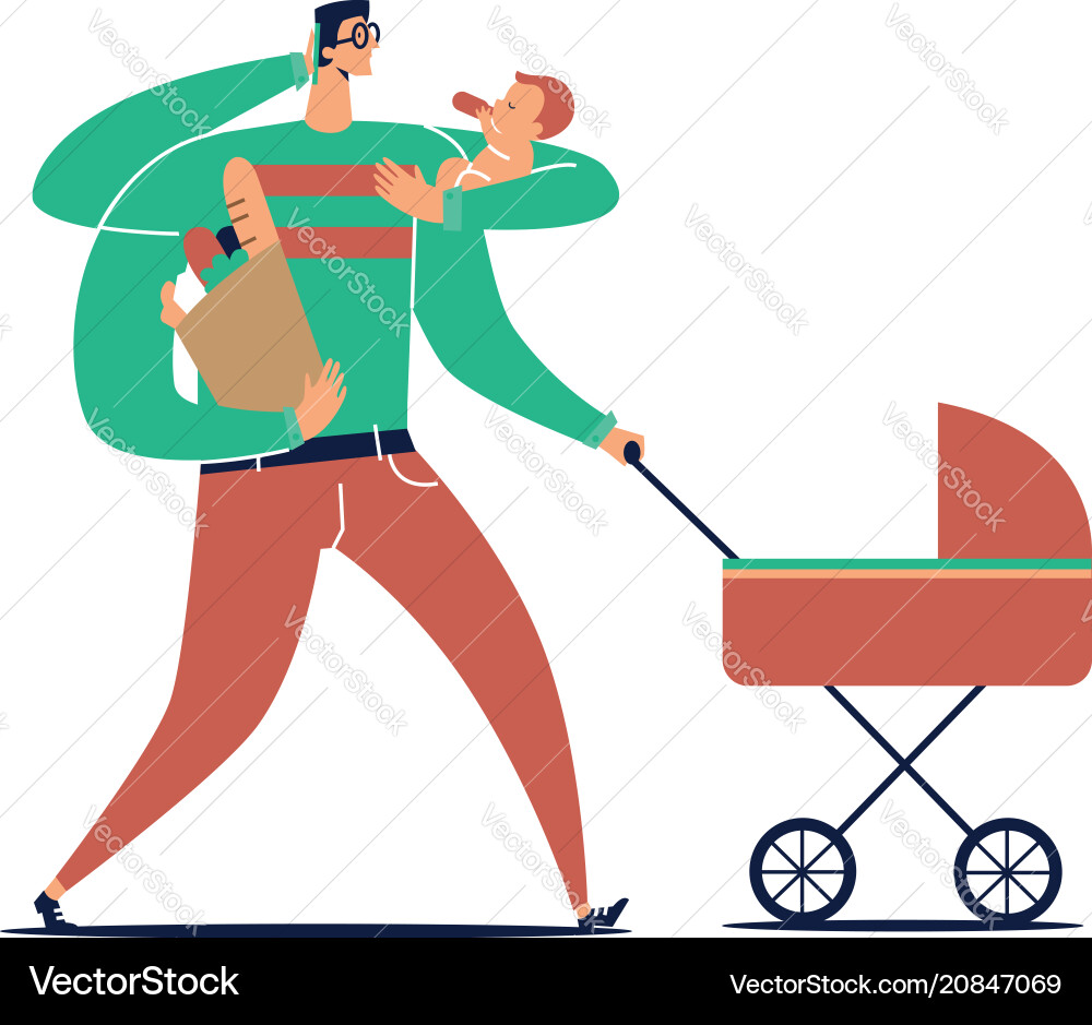Male cartoon character with many hands carries Male cartoon character with many hands carries vector image