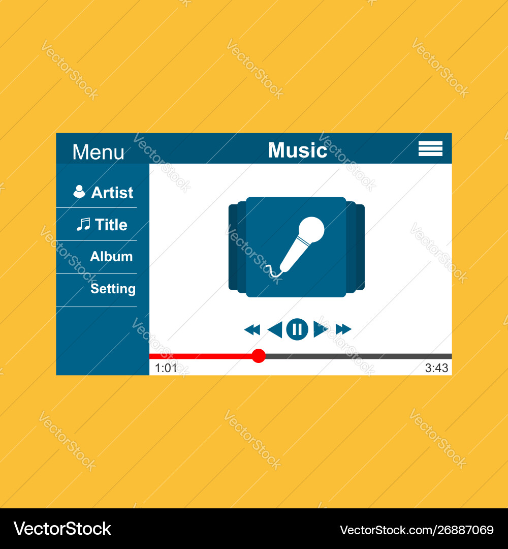 Media player application app template with flat Media player application app template with flat Vector Image