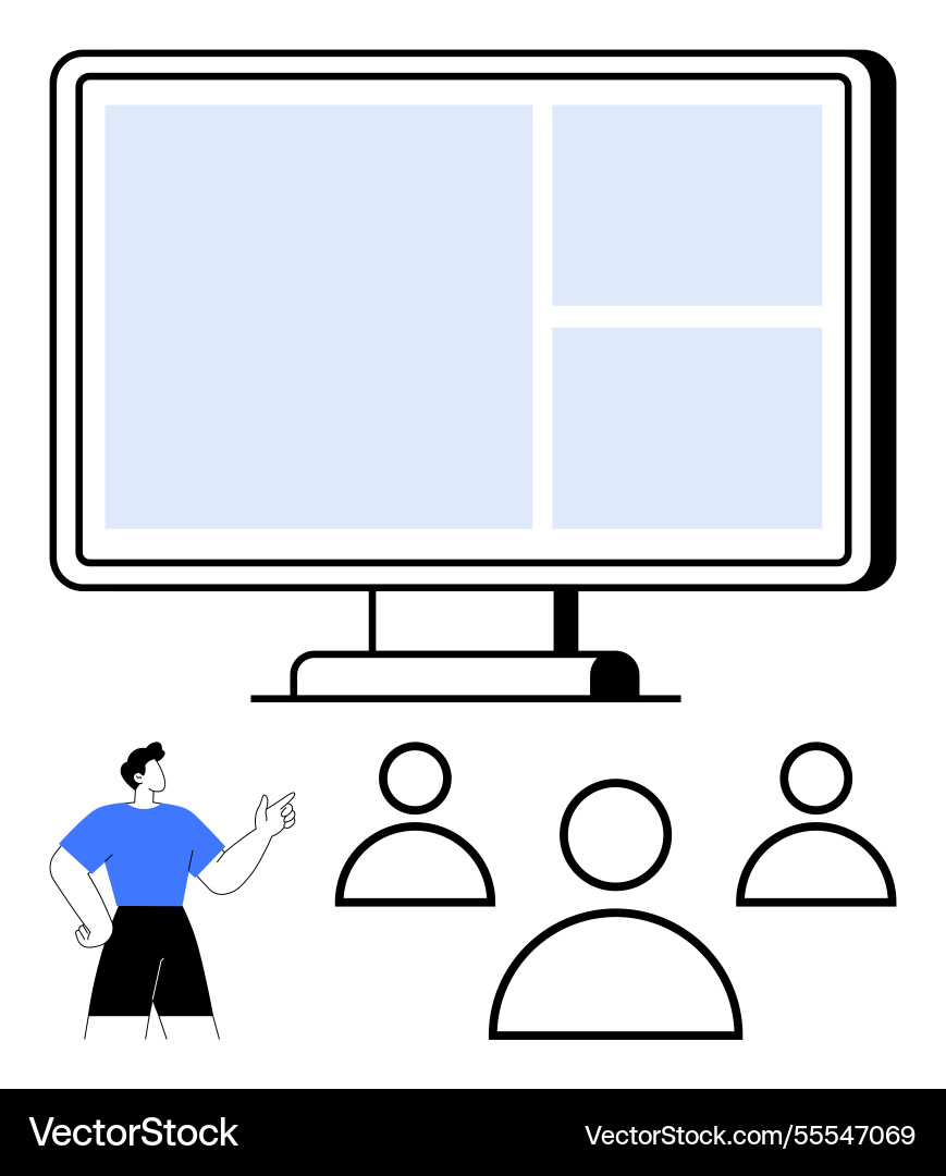 Presenter explaining content on large monitor vector image