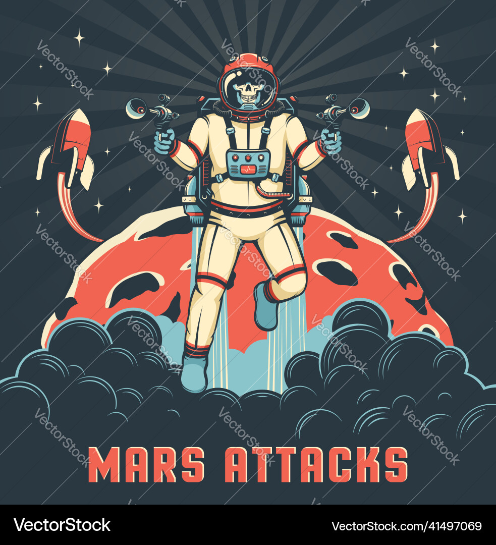 Skeleton in spacesuit with blasters Skeleton in spacesuit with blasters vector image