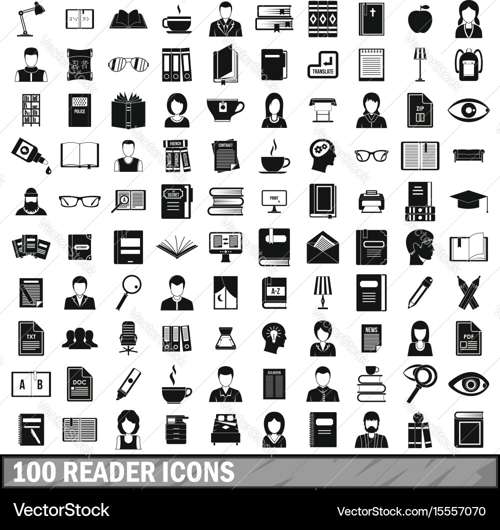 100 reader icons set simple style Vector Image