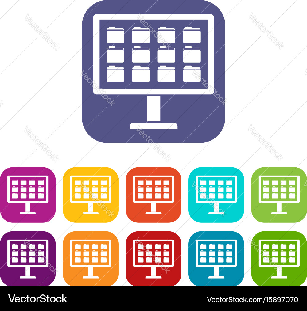 Desktop of computer with folders icons set vector image