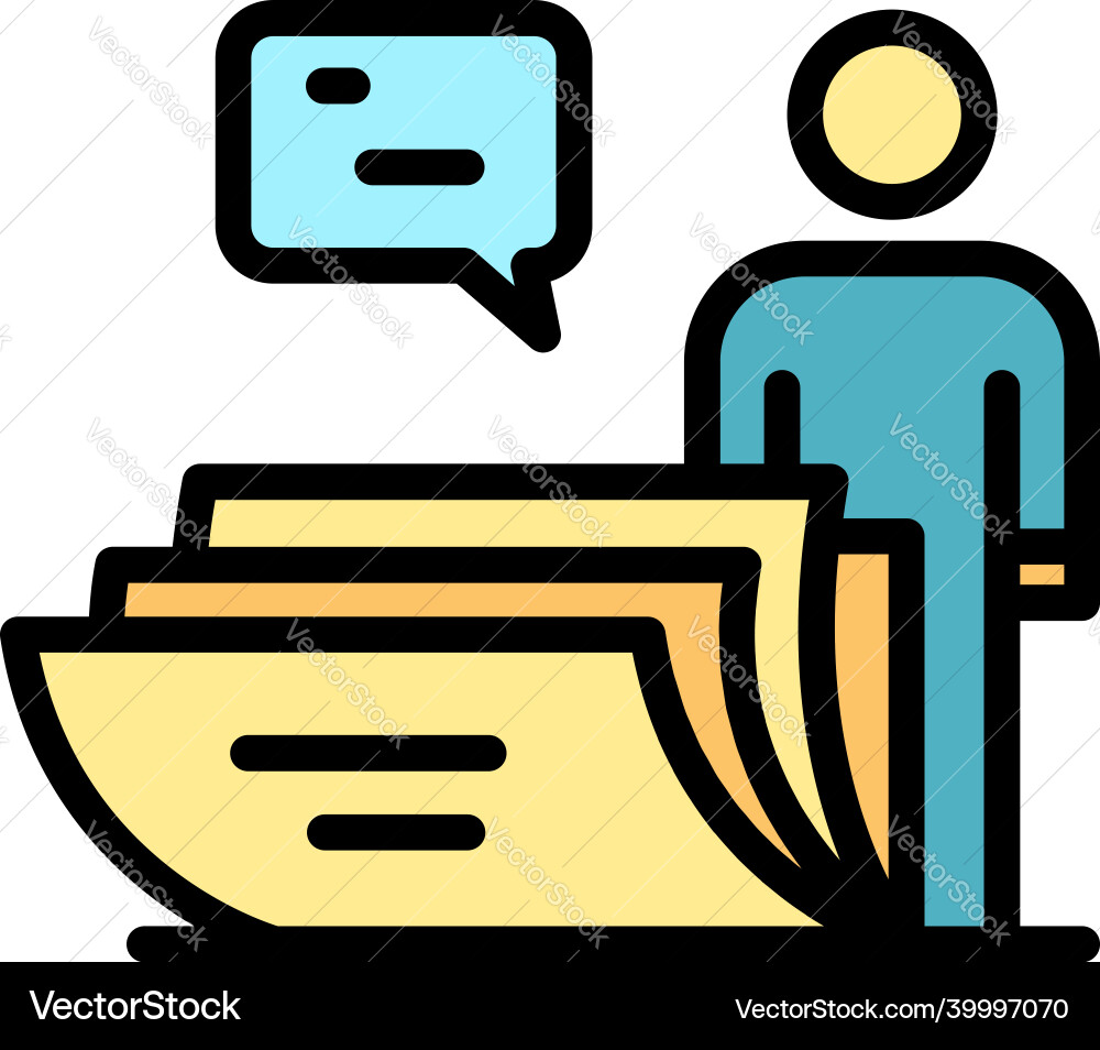 Man and a stack of letters icon color outline Man and a stack of letters icon color outline vector image