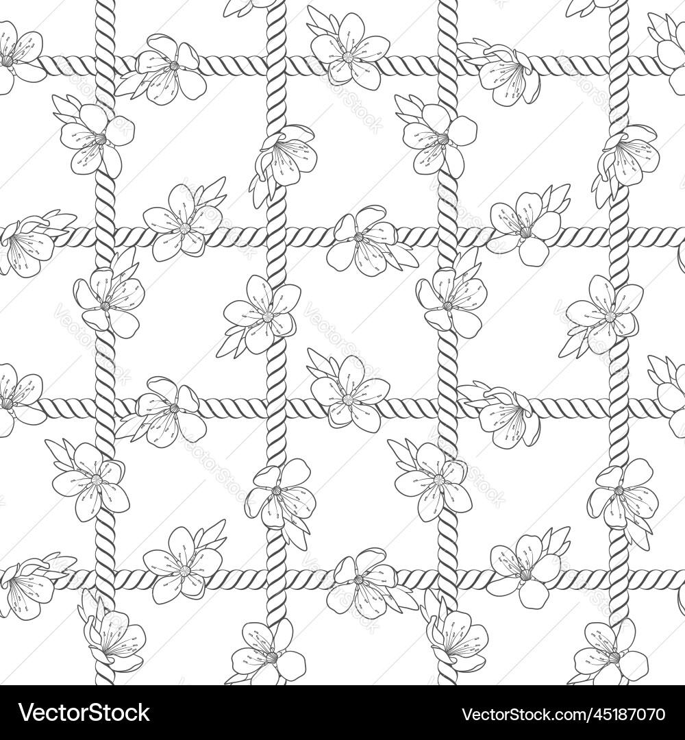 Seamless pattern with net of the cord and flowers Seamless pattern with net of the cord and flowers vector image
