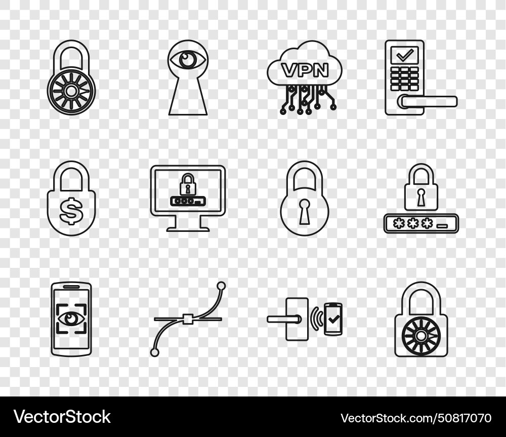 Set line mobile and eye scan safe combination Set line mobile and eye scan safe combination vector image
