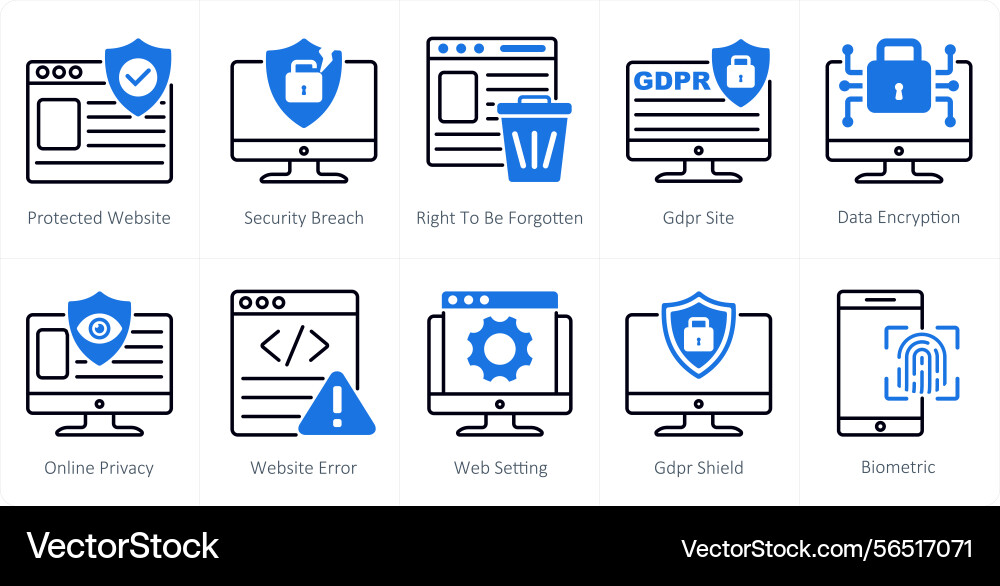 A set of 10 gdpr icons as protected website Vector Image