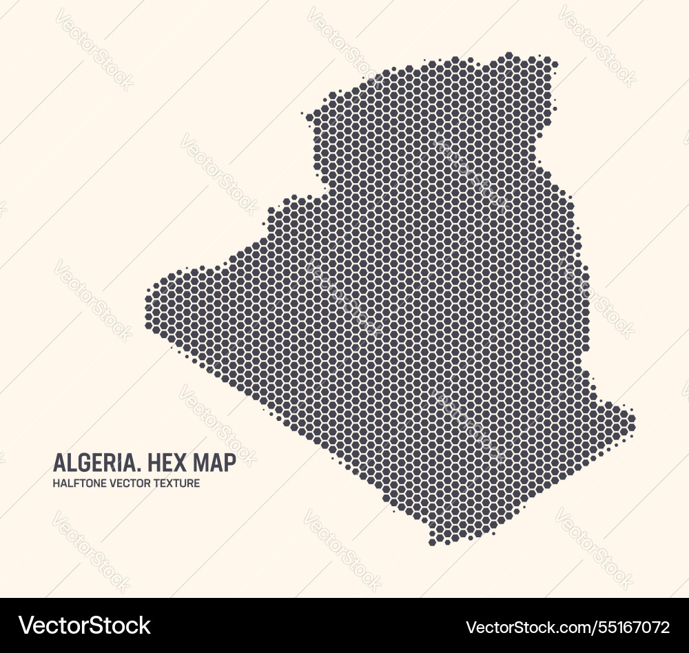 Algeria map hexagonal half tone pattern isolated Algeria map hexagonal half tone pattern isolated vector image