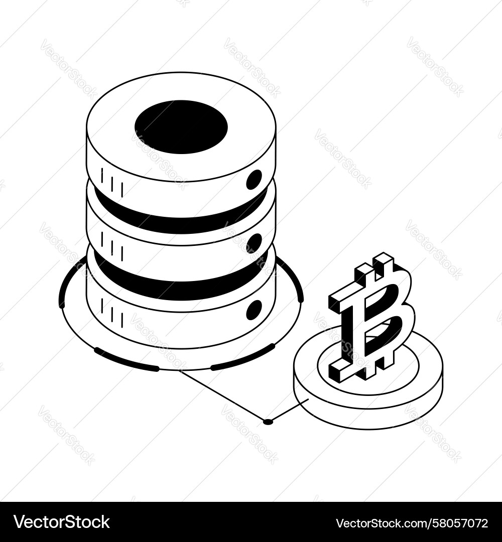 Bitcoin Database Icon - Isometric Vector Image