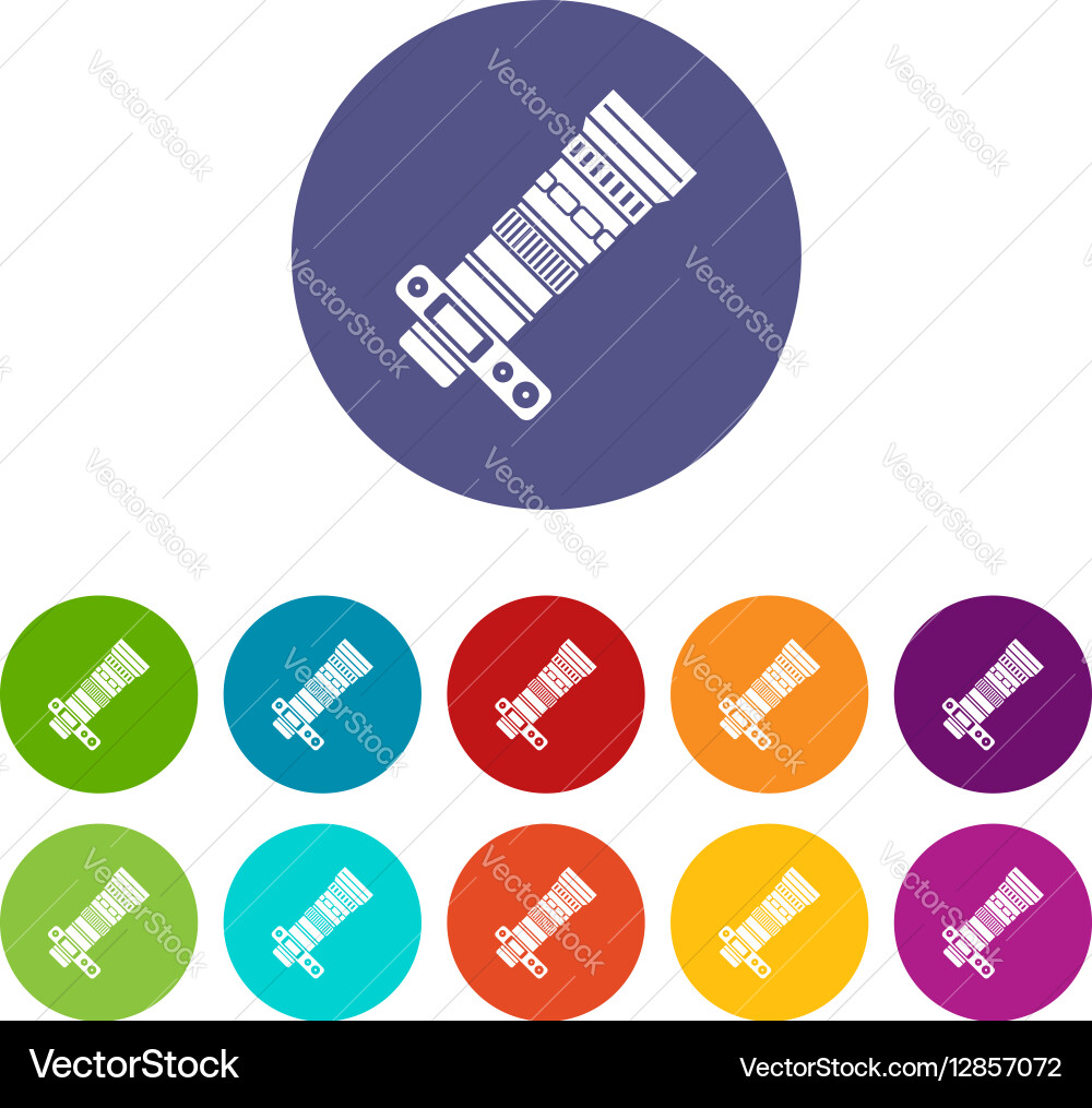 Dslr camera with zoom lens set icons Vector Image