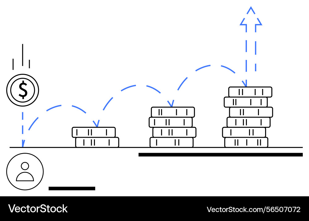 Growth concept with stacked coins and rising arrow Growth concept with stacked coins and rising arrow Vector Image