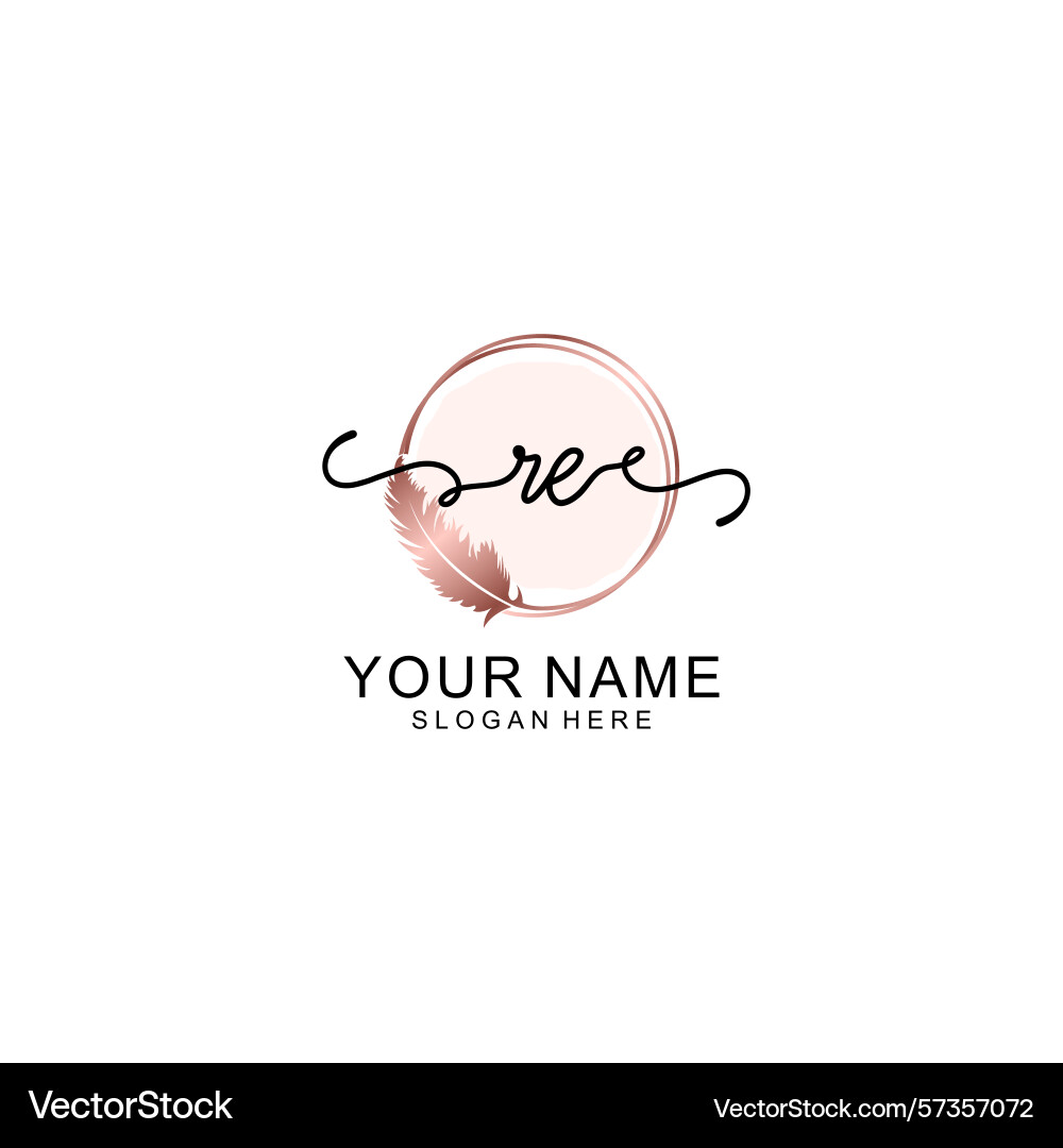 Handwritten re initial logo with circle Handwritten re initial logo with circle Vector Image