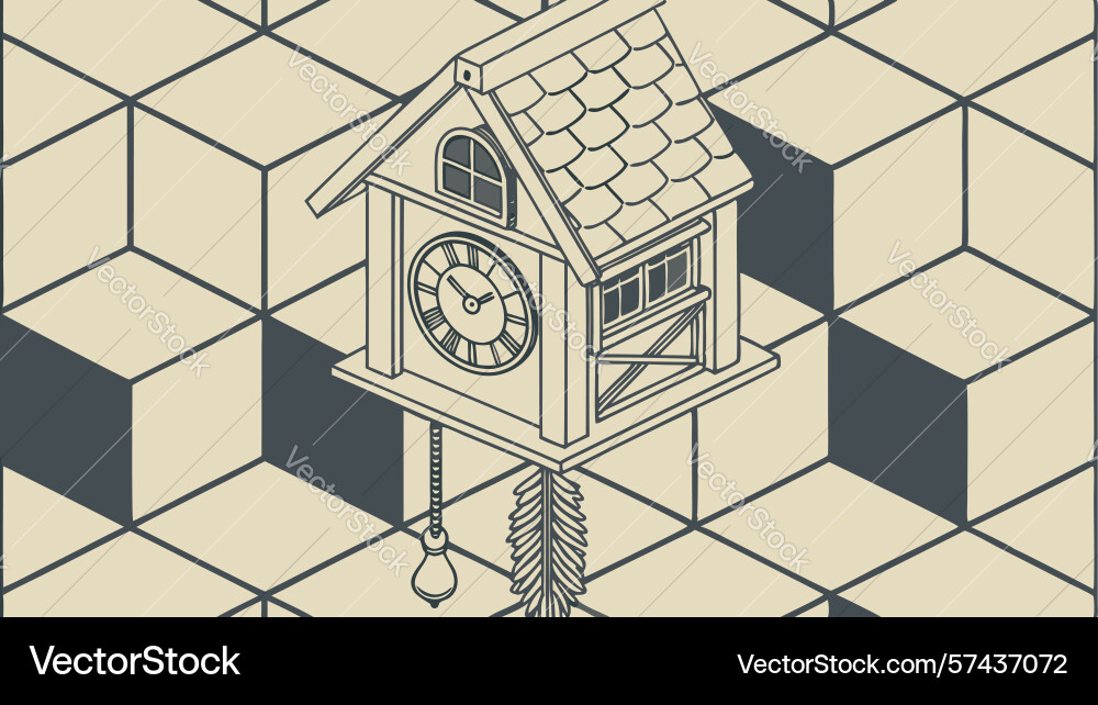 Isometric cube cuckoo clock in abstract space vector image