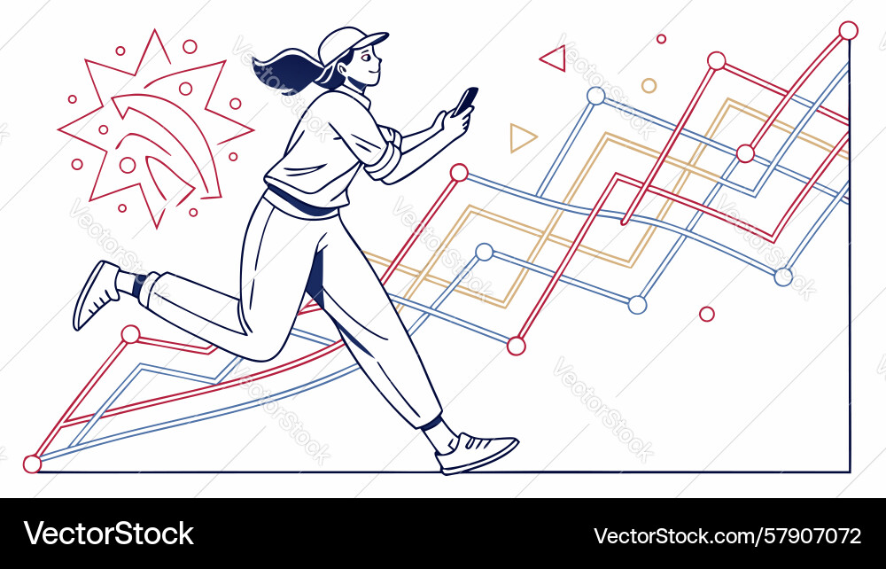 Person running with abstract data flow lines Vector Image