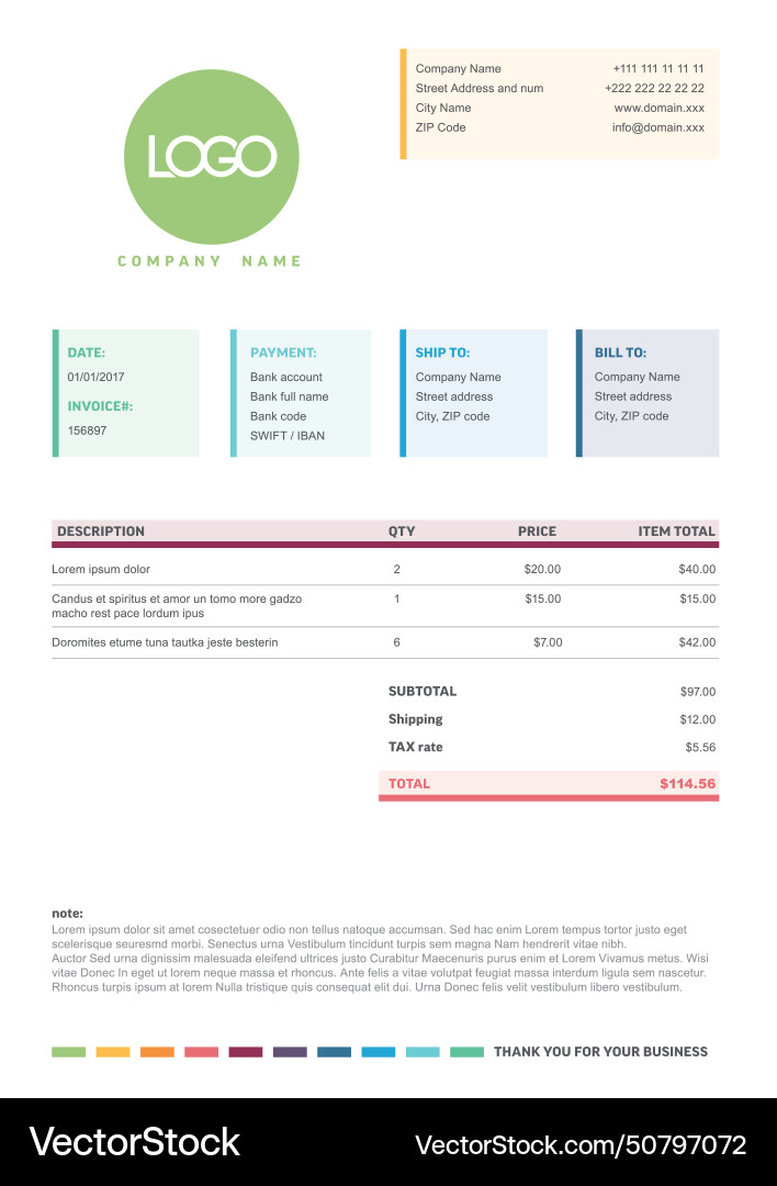 Simple minimalistic color invoice layout design vector image
