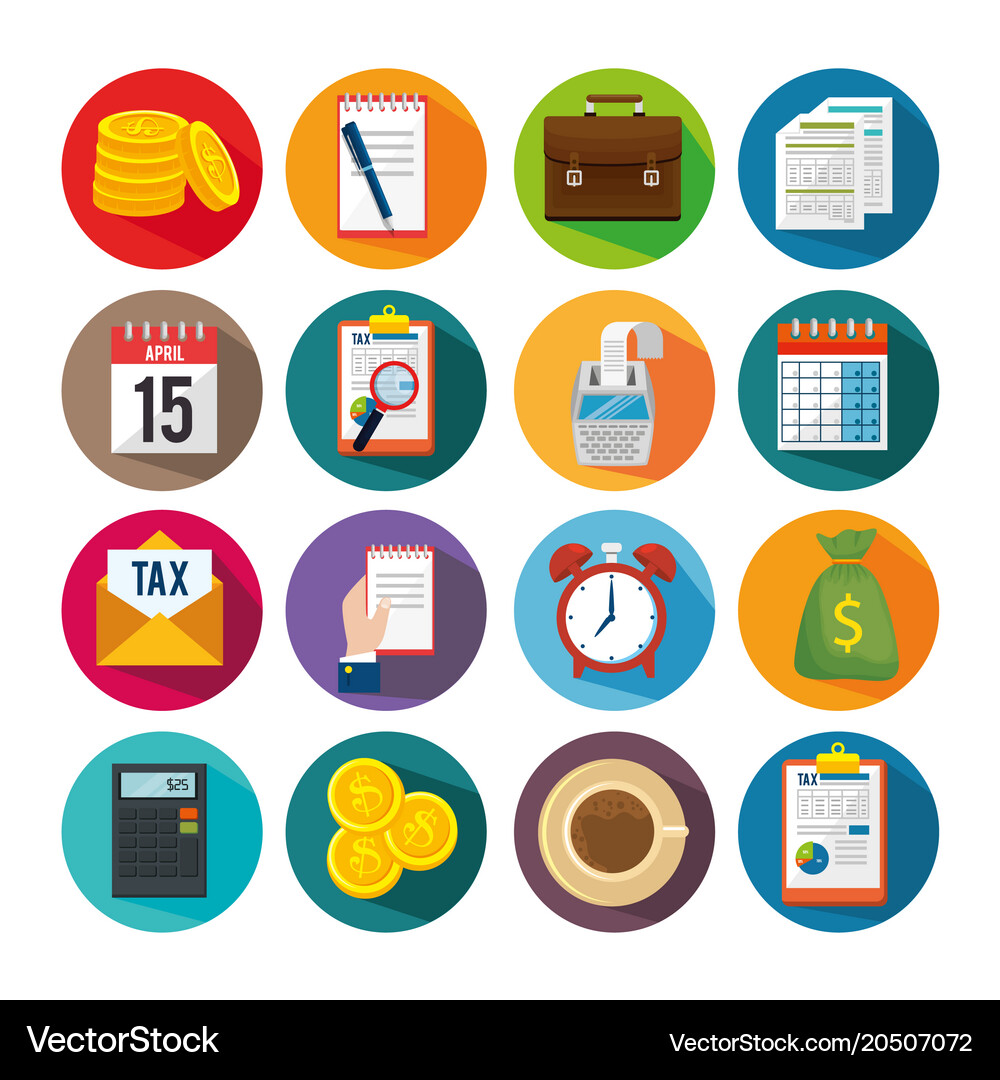 Tax day time set icons – Royalty-Free Vector | VectorStock