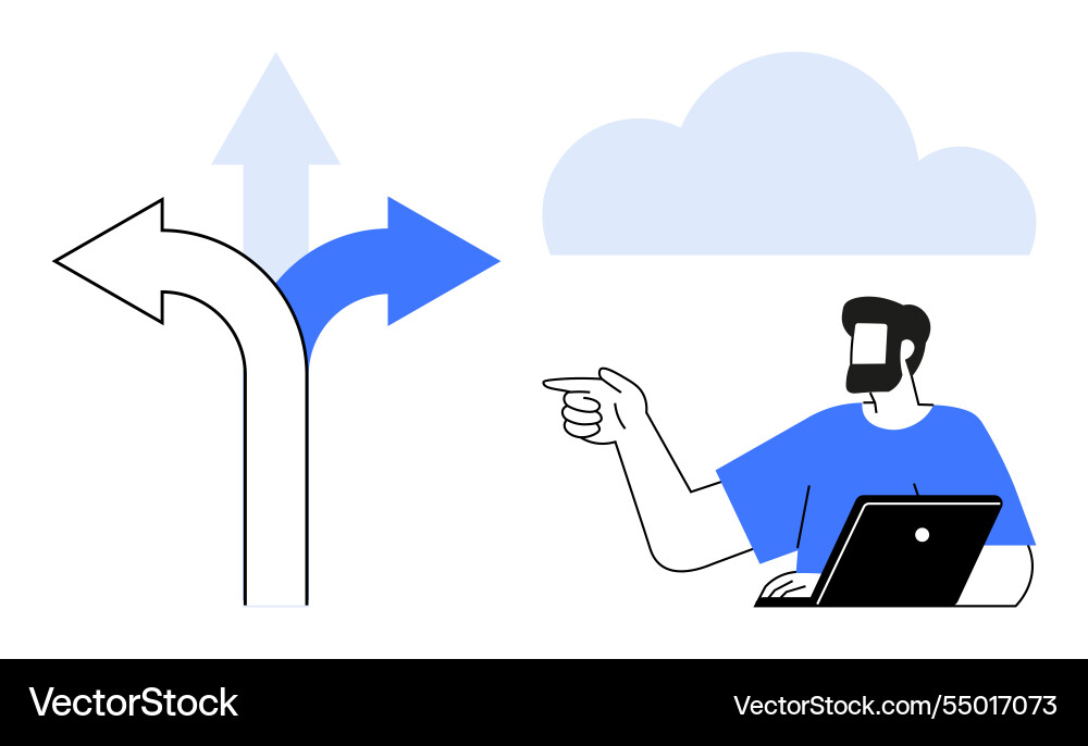 Decision-making process with man pointing Decision-making process with man pointing vector image