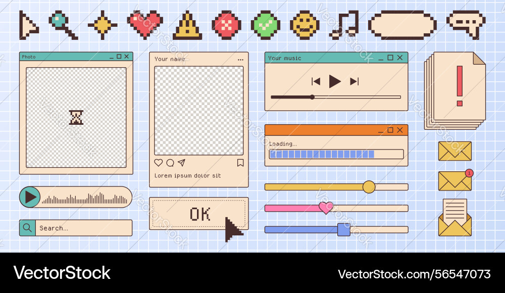 Retro browser window interface elements Retro browser window interface elements vector image