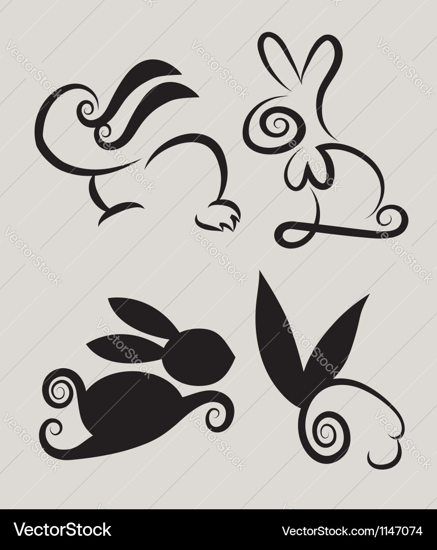 Elegant Rabbit Sketch with Curl Ornament vector image