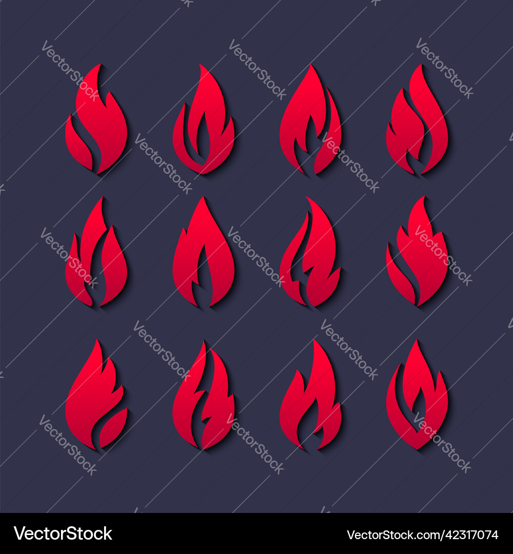 Fire flames set red icons Royalty Free Vector Image