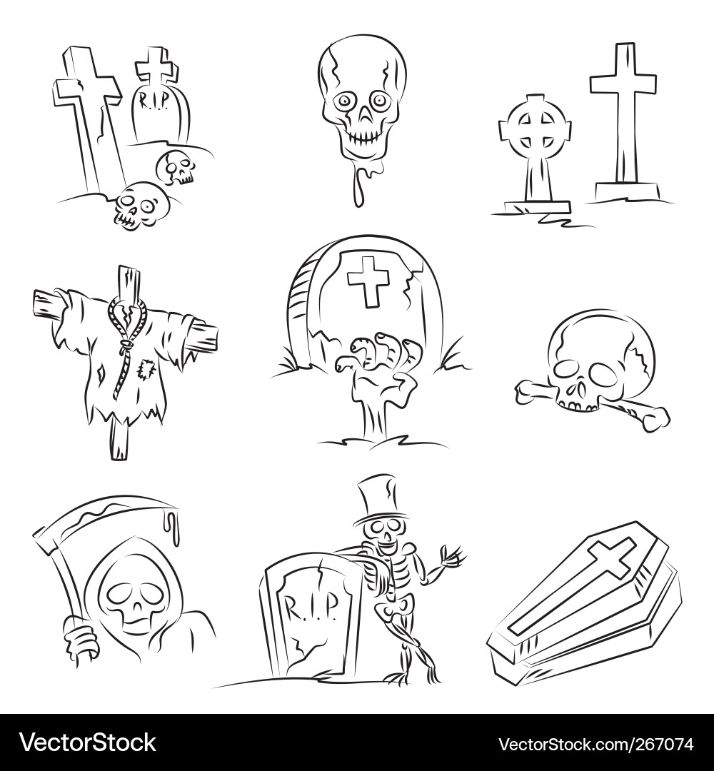 Halloween Friedhof Sketch Vektorbild