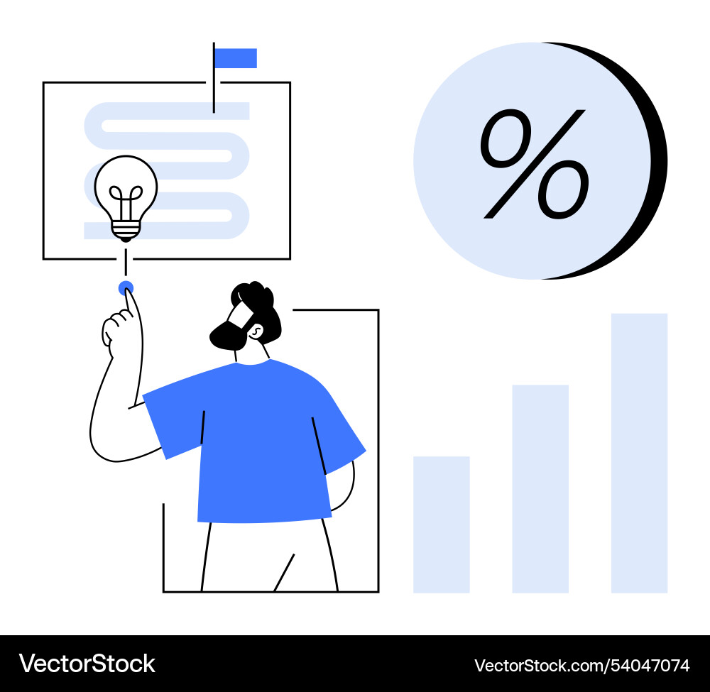 Man pointing at chart with lightbulb symbol Man pointing at chart with lightbulb symbol vector image