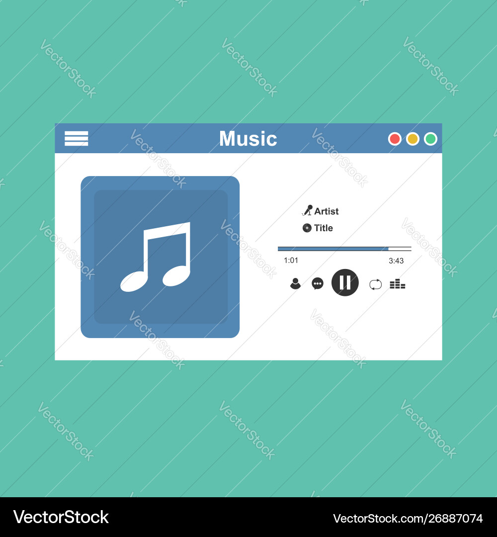 Media player application app template with flat Media player application app template with flat vector image