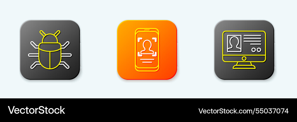 Set line system bug mobile and face recognition Vector Image