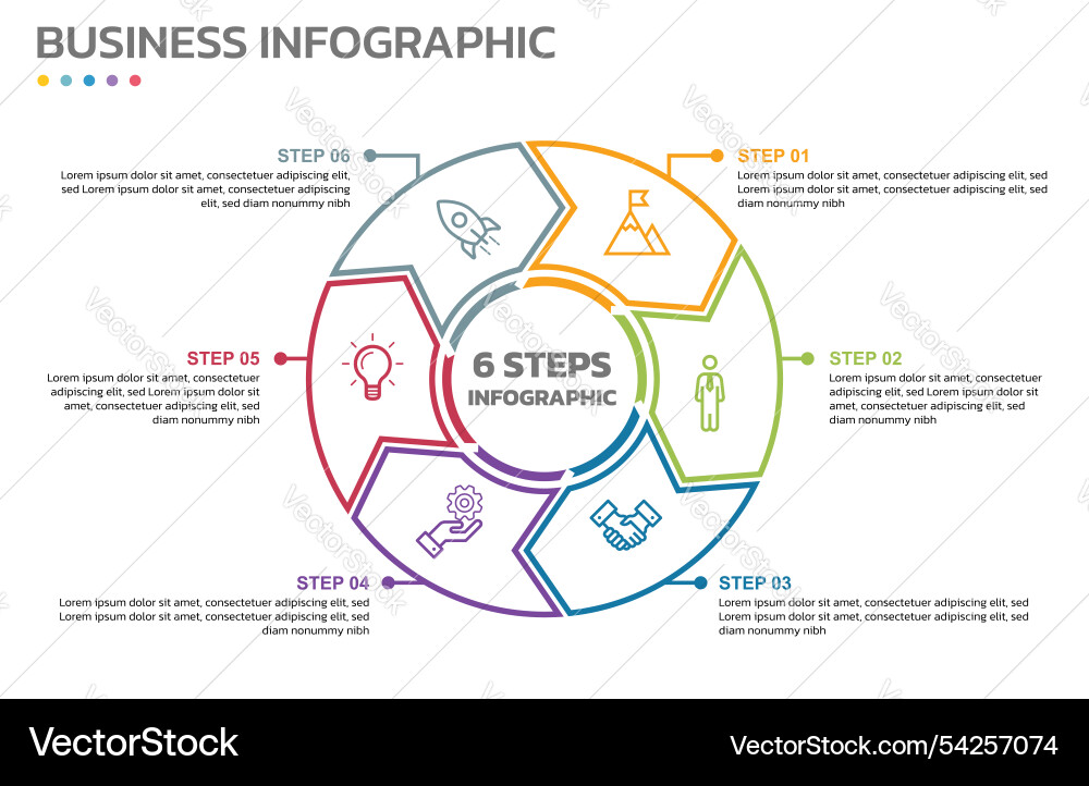 Visual data presentation cycle diagram with 6 Visual data presentation cycle diagram with 6 vector image