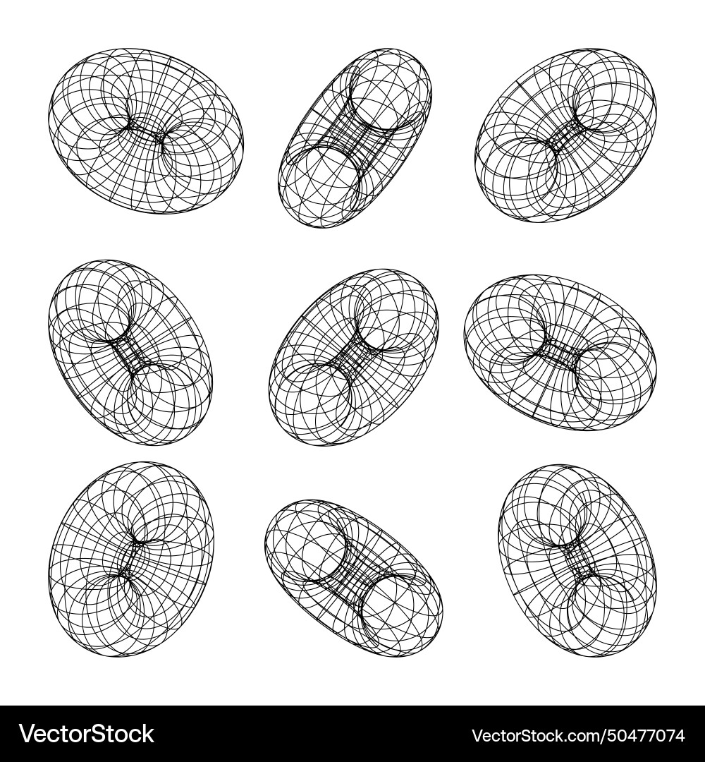 Wireframe shapes lined torus perspective mesh Wireframe shapes lined torus perspective mesh vector image