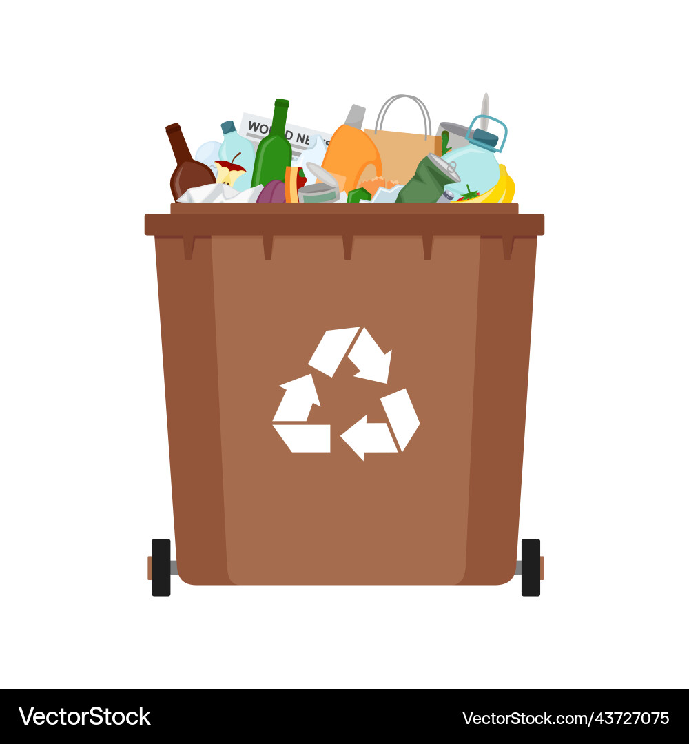 Garbage bin with mixed waste trash container Garbage bin with mixed waste trash container vector image