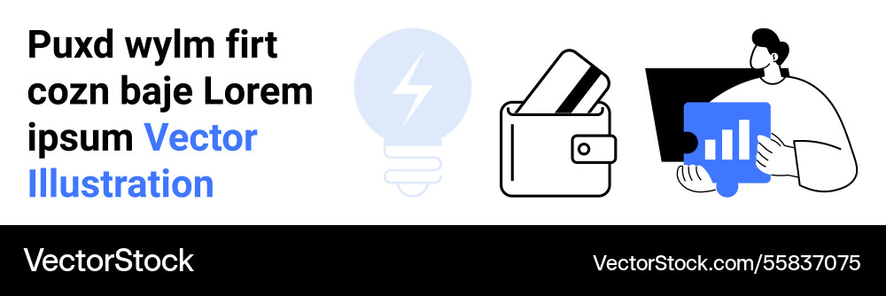 Person analyzing data with wallet and lightbulb Person analyzing data with wallet and lightbulb Vector Image