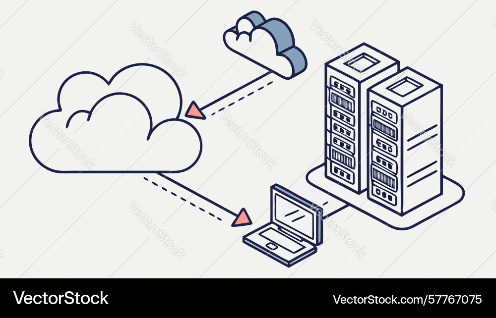 Secure cloud computing with server and laptop vector image