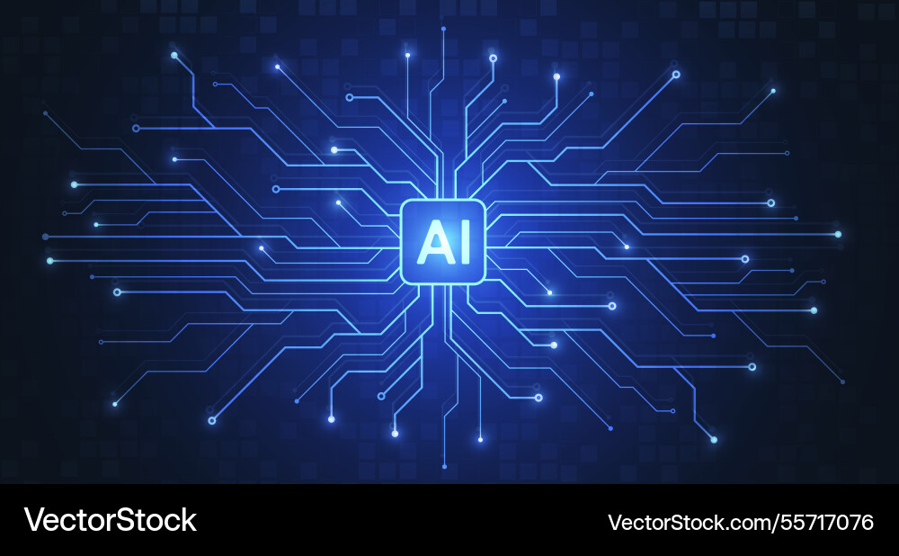Artificial intelligence chipset on circuit board Artificial intelligence chipset on circuit board vector image