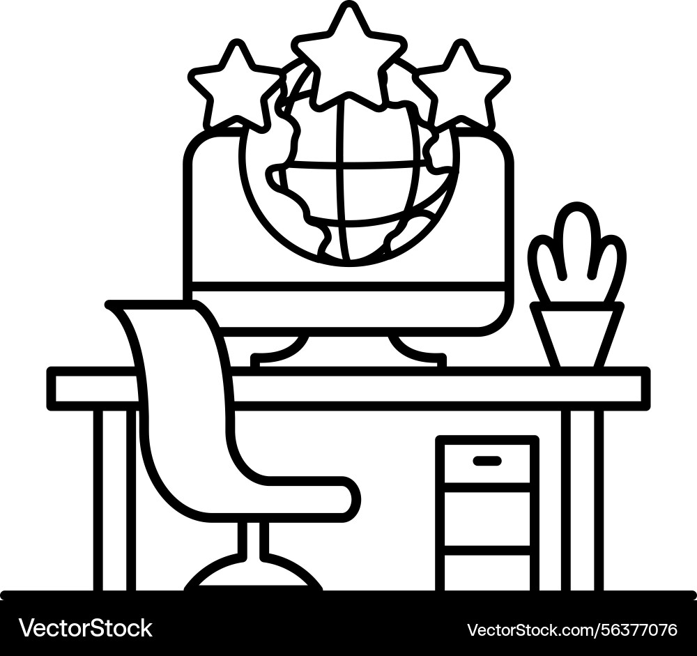 Computer monitor with a globe and three stars vector image