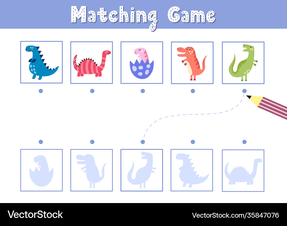 Dinosaur Shadow Matching Game Vector Image