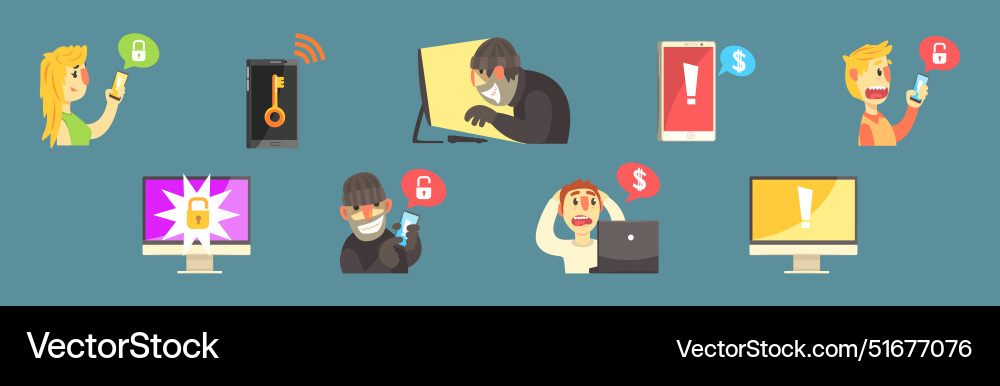 Hacker attack and internet fraud element item Hacker attack and internet fraud element item Vector Image