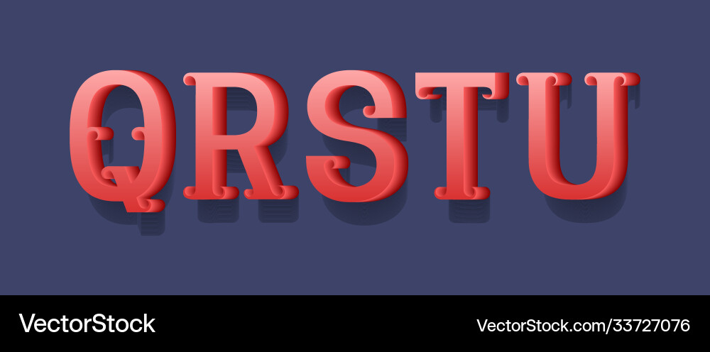 Q r s t u red 3d letters with curly serifs Q r s t u red 3d letters with curly serifs vector image