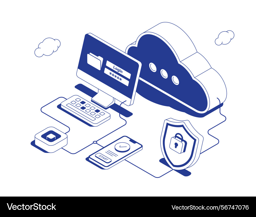 Secure cloud login system with pc mobile Secure cloud login system with pc mobile vector image
