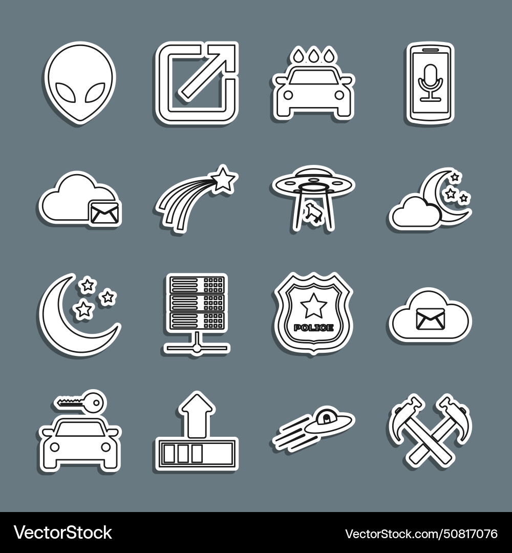 Set line two crossed hammers cloud mail server Vector Image