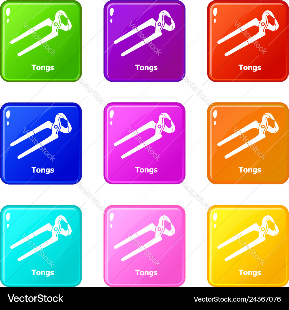 Tongs icons set 9 color collection Tongs icons set 9 color collection vector image
