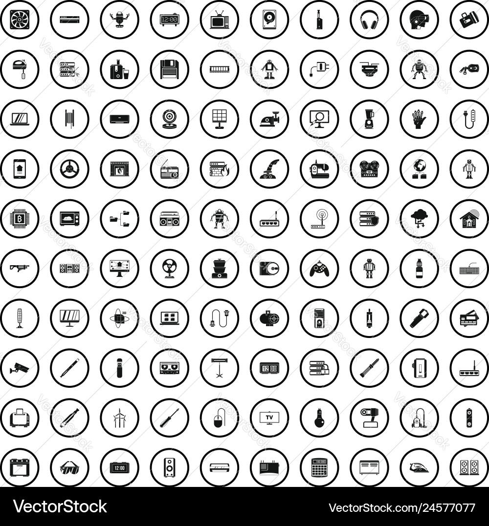 100 electronics icons set simple style 100 electronics icons set simple style vector image