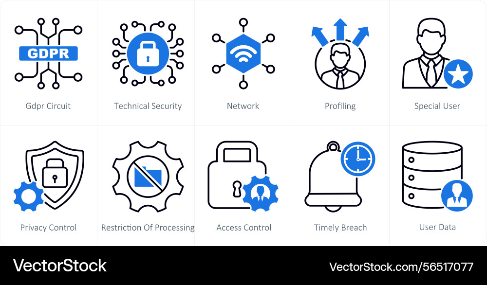 A set of 10 gdpr icons as circuit technical vector image