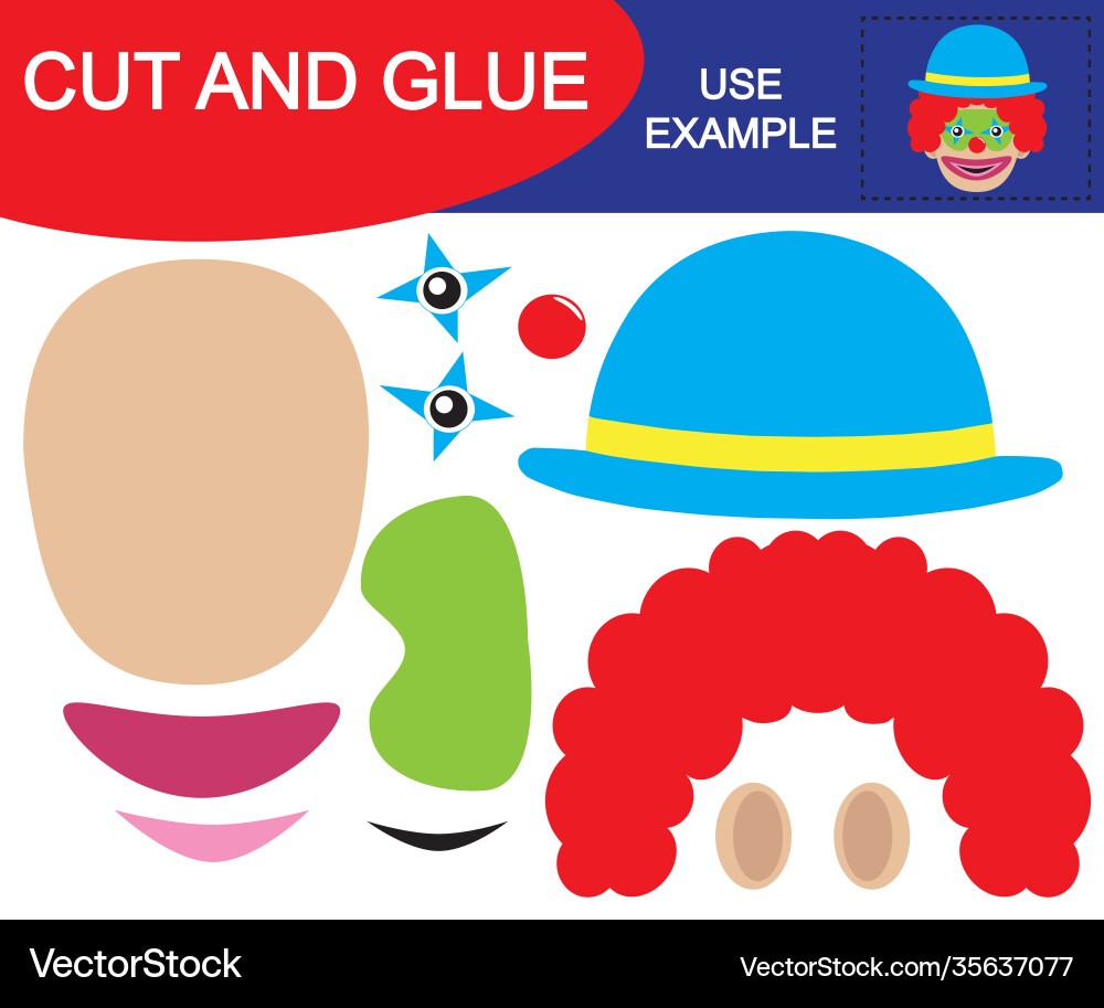 Clown Cut and Glue Activity Vector Image