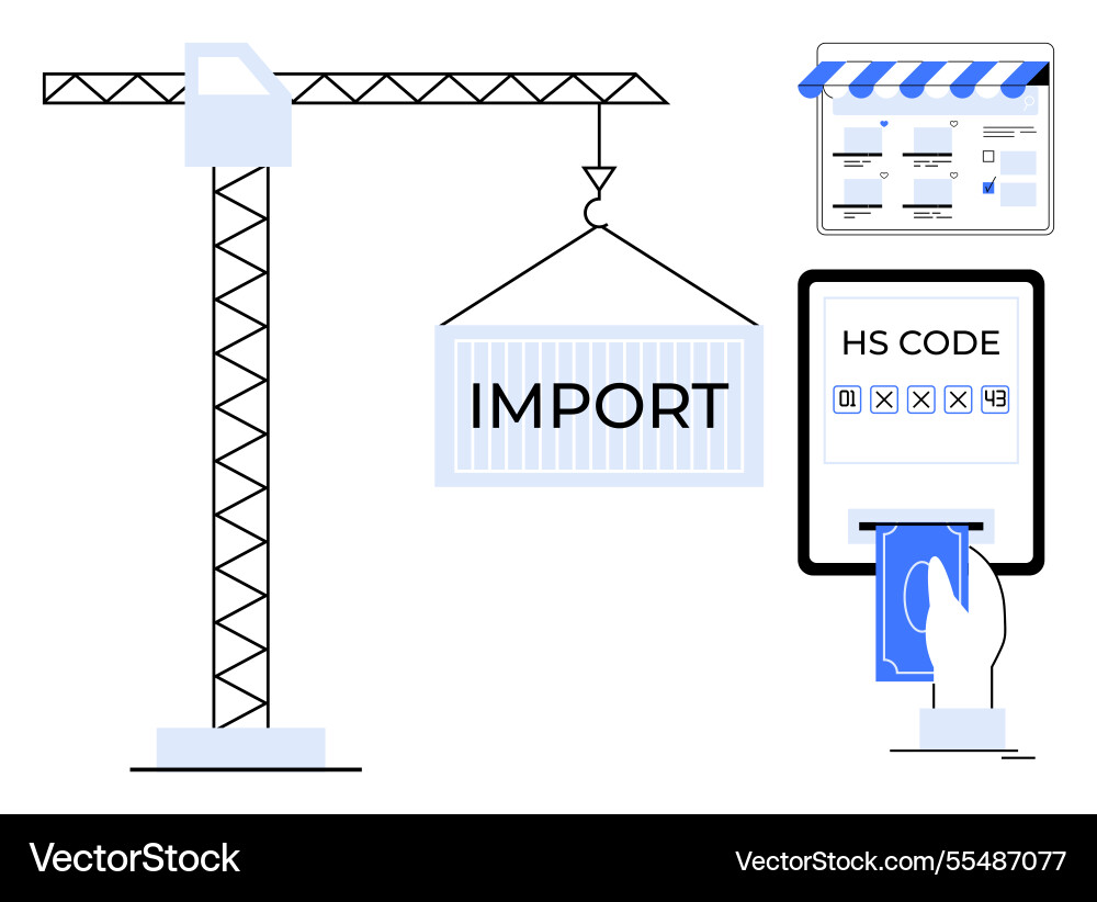 Crane lifting import container hs code entry Crane lifting import container hs code entry vector image