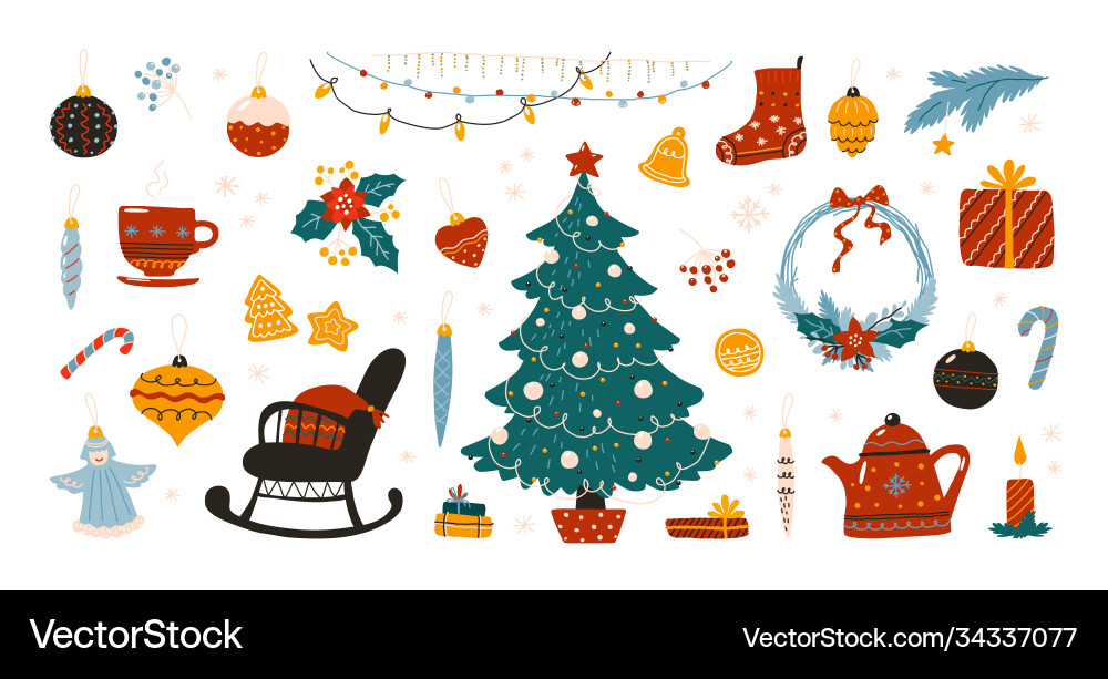 Doodle christmas cozy xmas tree with star Doodle christmas cozy xmas tree with star vector image