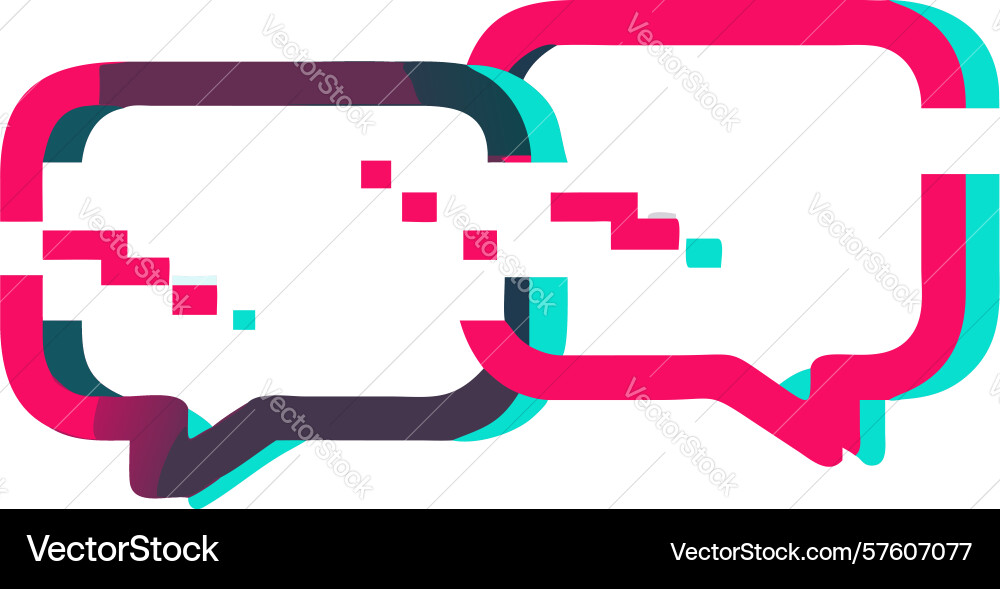 Glitch effect overlapping speech bubbles design vector image