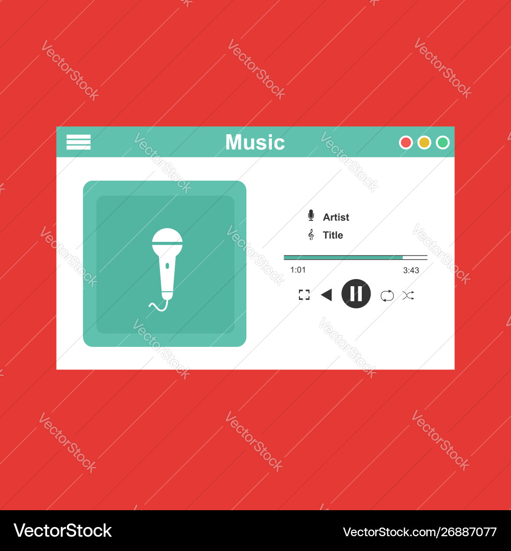 Media player application app template with flat Media player application app template with flat vector image