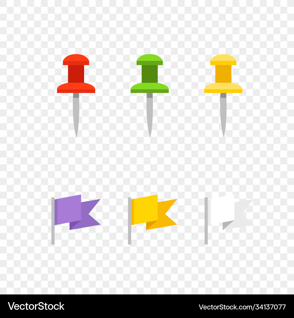 Navigation pins and flags isolated on transparent vector image
