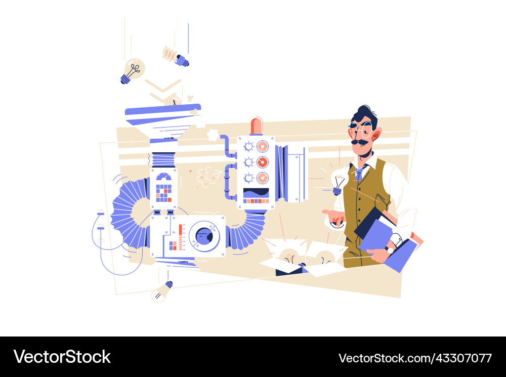 Scientist created machine to filter idea Scientist created machine to filter idea vector image